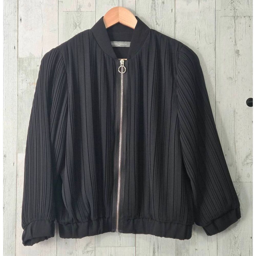 Sandro Ferrone Relaxed / Oversized Sheer Pleated Bomber Jacket Sz. S